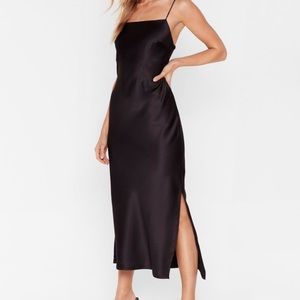 Nasty Gal Satin Slit Midi Slip Dress size 4